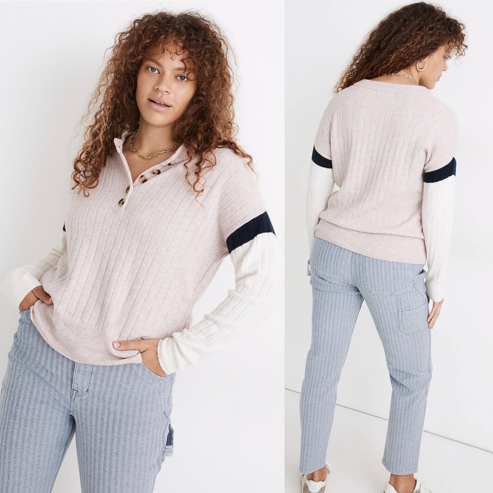 Madewell Striped Bowden Henley Sweater in Coziest Yarn